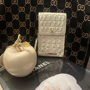 Brahmin White Crocodile-Embossed Crossbody Bag